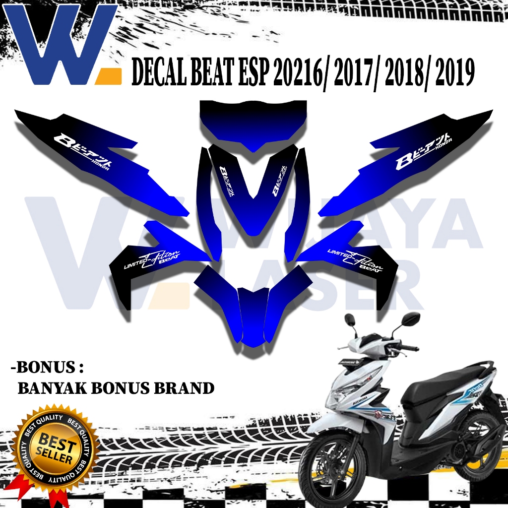 Stiker Decal Motor Beat ESP 2016-2019 Warna Biru Hitam Limited Edition Bonus Brand