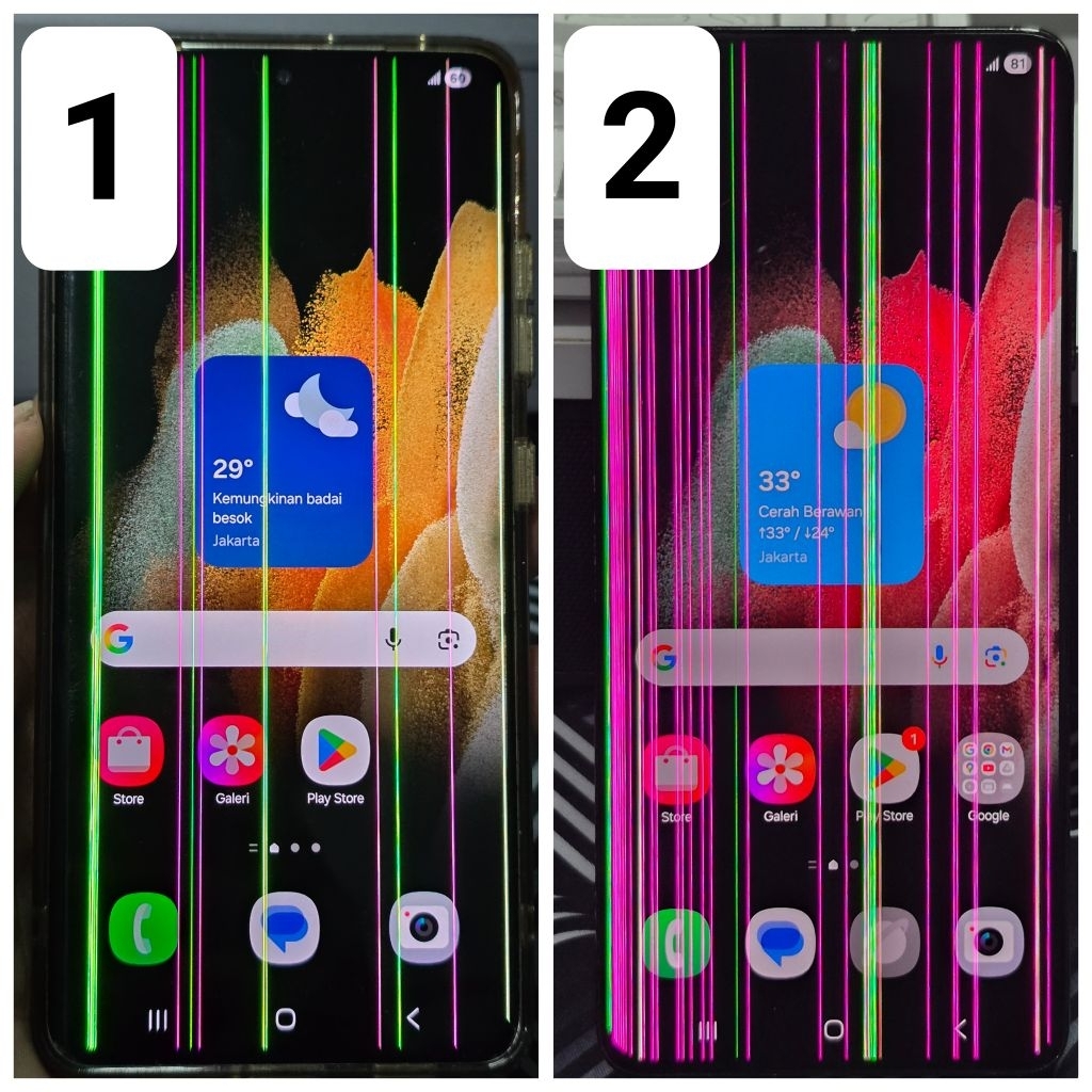 Lcd copotan Samsung s21 ultra, minus garis sesuai foto