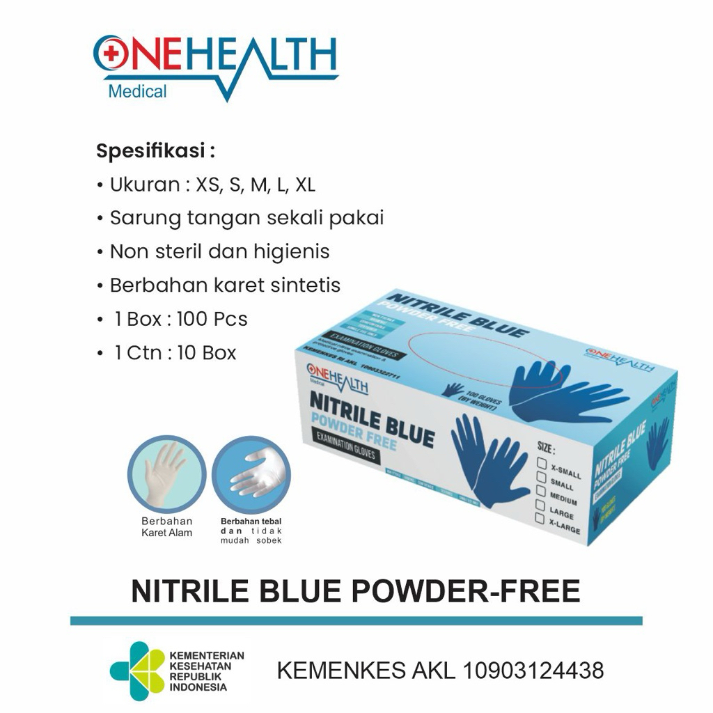 Sarung Tangan Nitrile Powder Free Onehealth / Sarung Tangan Nitrile Warna Biru