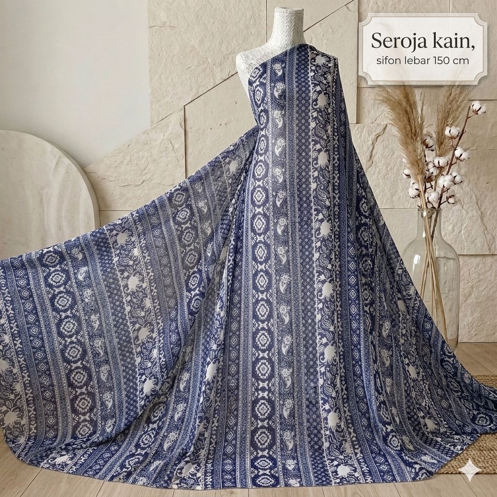 Seroja Kain - Ceruty Sifon Motif Boho Etnik Lebar 1.5 Meter - Bahan Kain Ceruti Babydoll Printing Me