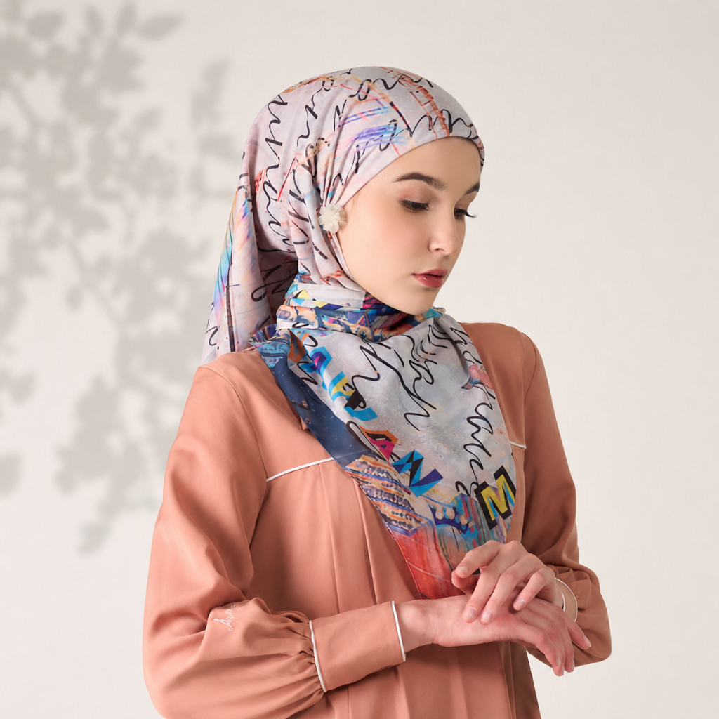 Spectrum White Scarf Mandjha Ivan Gunawan Muslim Wanita Hijab Segi Empat Voal Premium Original