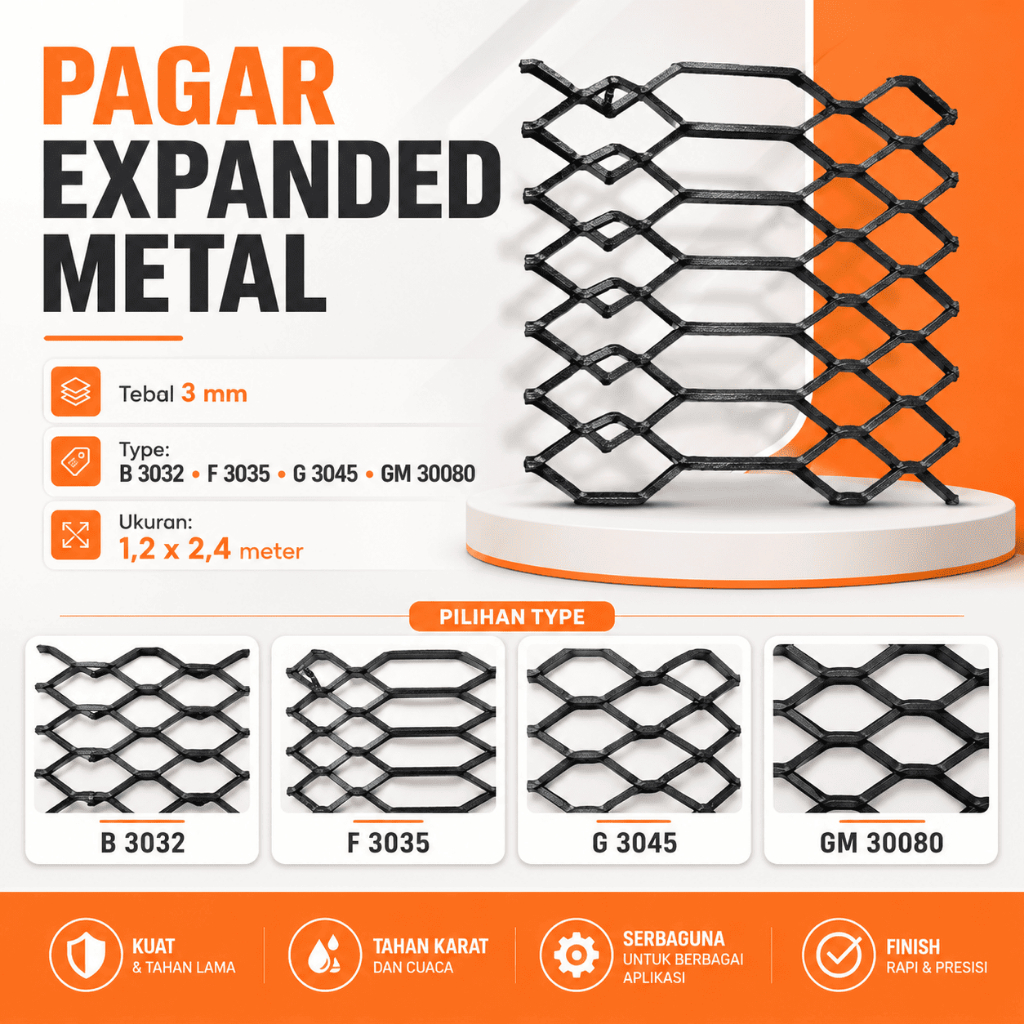Pagar Expanded Metal 3 mm Type B 3032 F 3035 G 3045 GM 30080 1,2 x 2,4 M