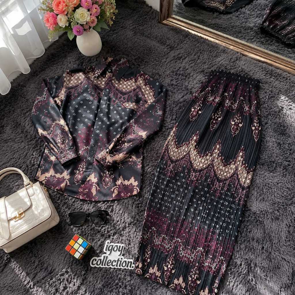 SET COUPLE KEMEJA BATIK ROK PLISKET / COUPLE BATIK / KEMEJA BATIK COUPLE ROK / COUPLE