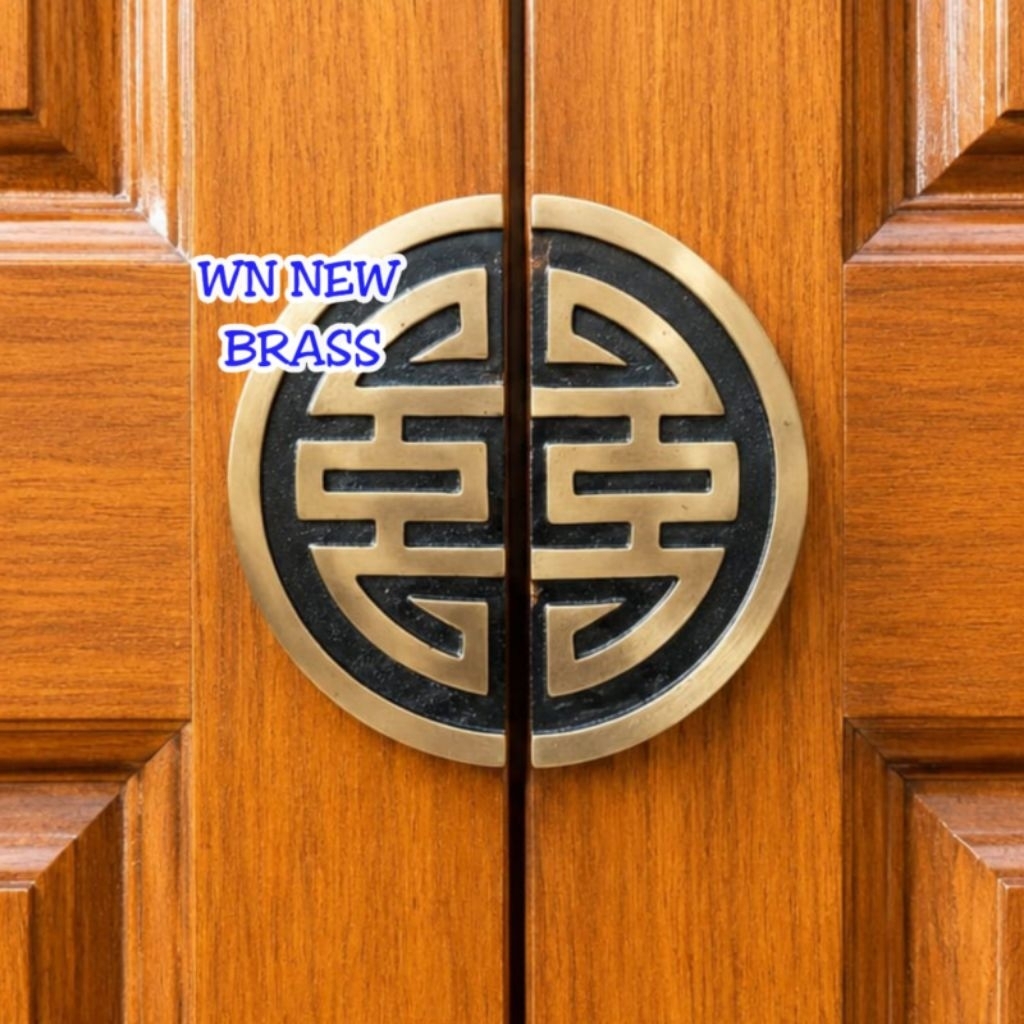 Handle Pintu / Tarikan Pintu Rumah Pagar Kuningan Antik Motif Chinese 12 cm 2 pcs