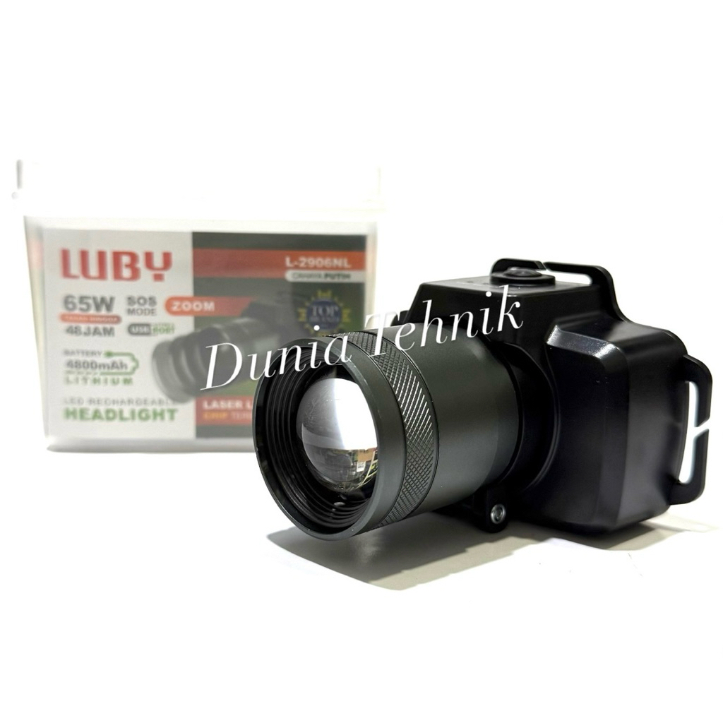 Senter Kepala LUBY LED Zoom Sorot 65 Watt Cahaya Putih & Kuning Super Terang Headlamp Lampu Senter C