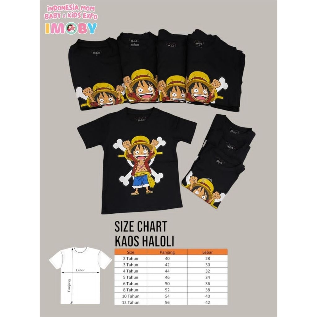 HALOLI BAJU KAOS ANAK LAKI LUFFY TULANG HITAM