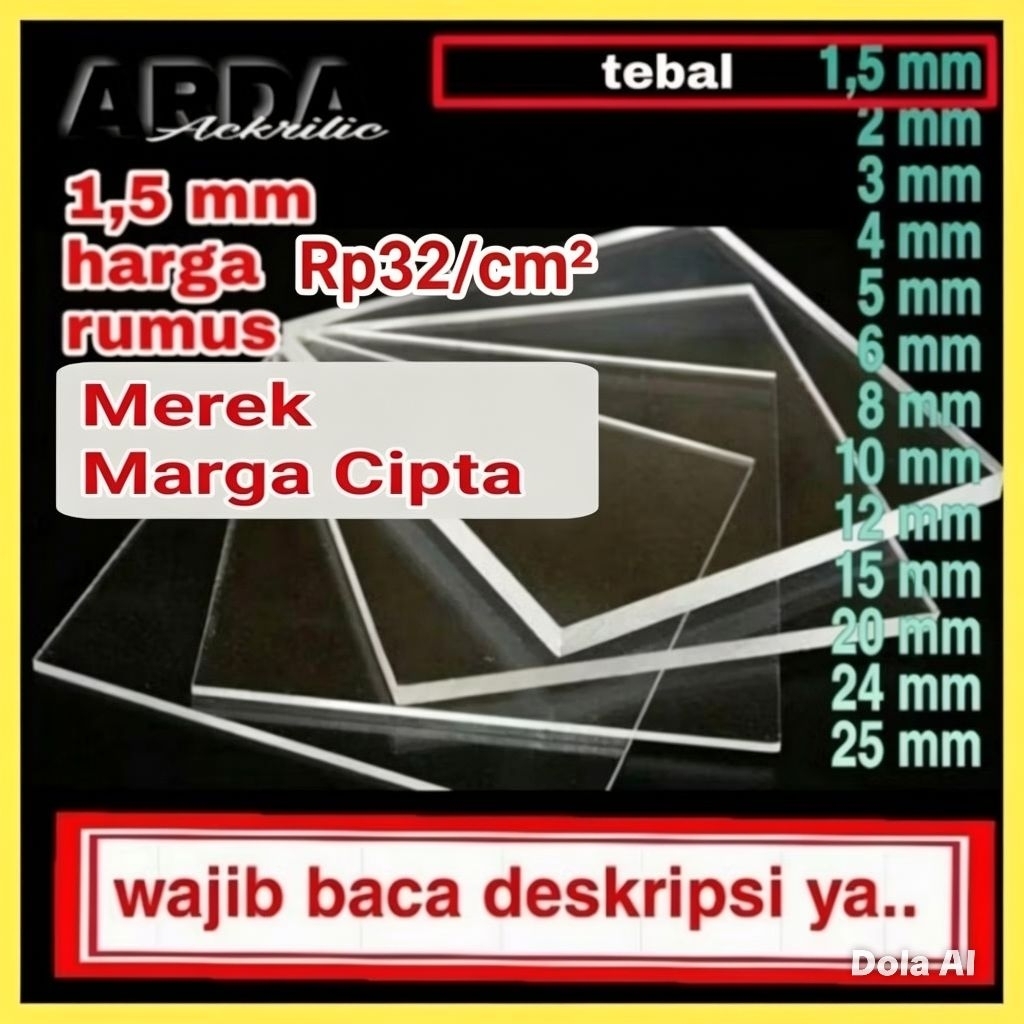 Akrilik 1,5mm bening  rp 32/cm² Akrilik custom Sheet/Akrilik Bening/Mika/Kaca Plastik Mika/Akrilik M