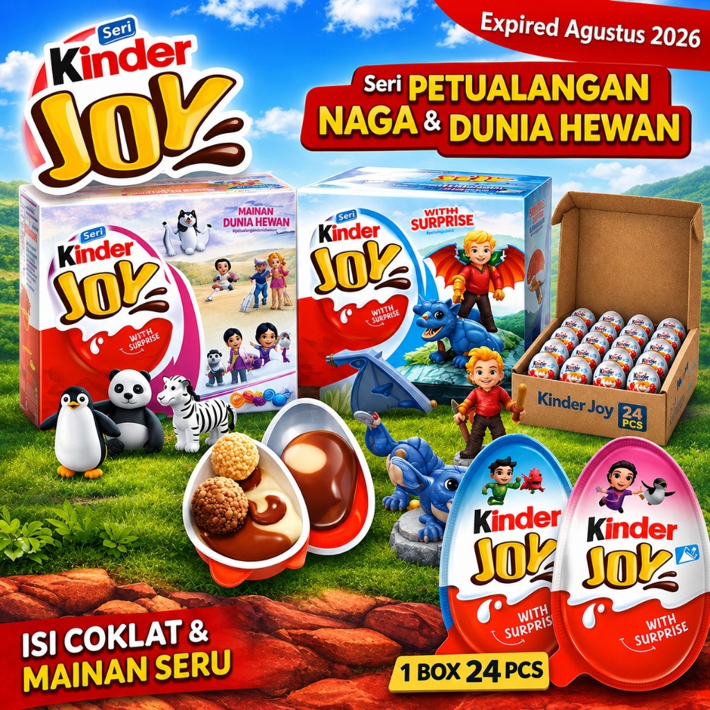 Kinder Joy 1 Box Isi 24 PCS – Coklat Telur Mainan Anak – Double Box – Exp 08/2026 – Original