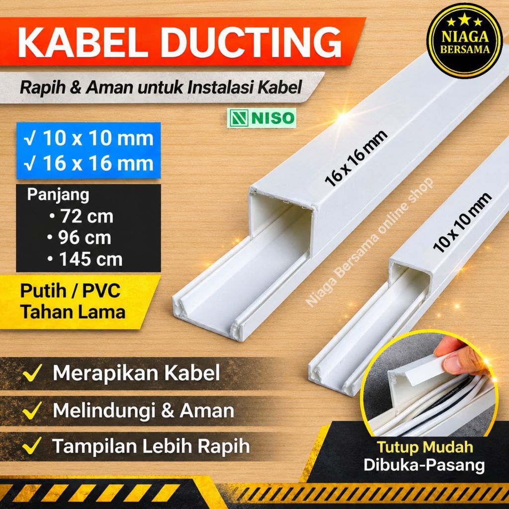 NISO Kabel Ducting PSD 10x10 mm 16x16 mm Saluran Pelindung Instalasi Listrik
