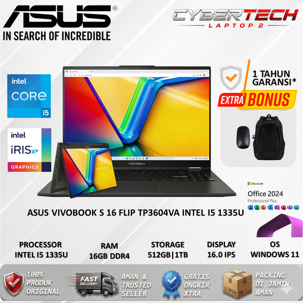Laptop Touchscreen Asus Vivobook S 16 Flip TP3604VA Intel Core i5 1335U 16GB 1TB SSD 16 WUXGA Win11