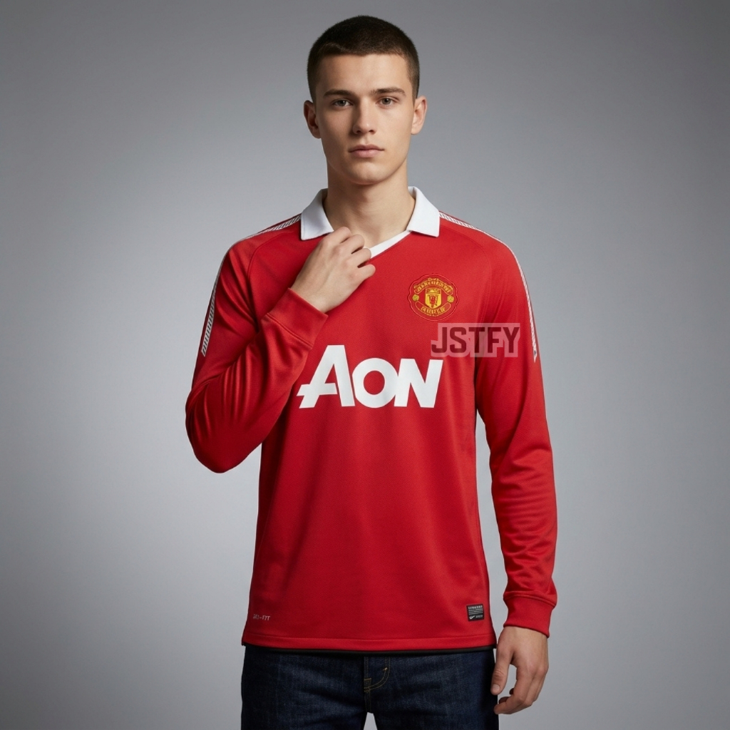 Jersey Retro LongSleve Mnchstr Untd Home 2010 2011 Long Sleeve LS Lengan Panjang AON Baju Bola Merah