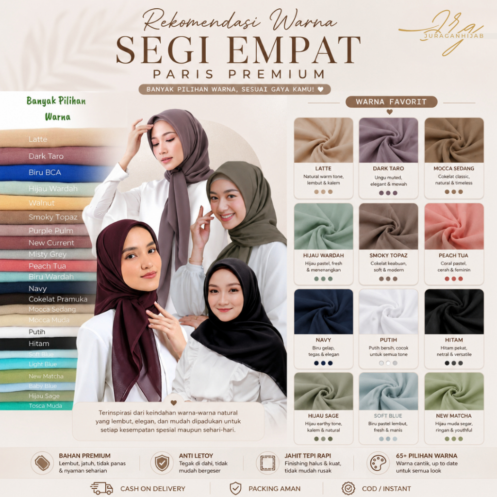 Segi Empat Paris Premium 110x110 Anti Letoy | Hijab Voal Polos Premium