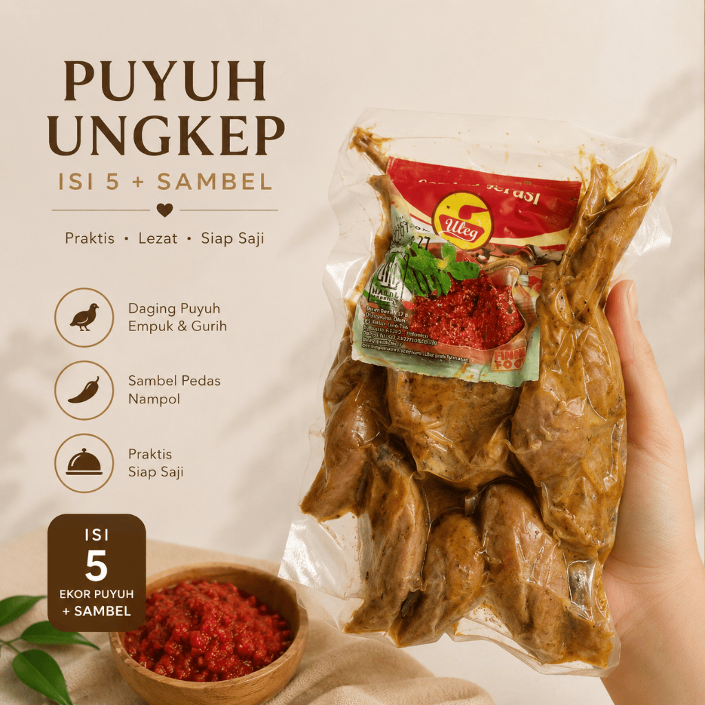 Puyuh Ungkep Isi 5 + Sambal | Puyuh Bumbu Ungkep Gurih Pedas Siap Saji Frozen Food