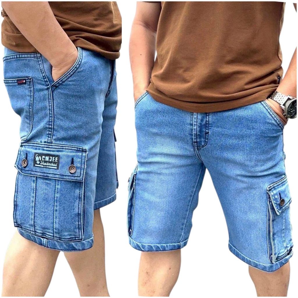 805 DENIM Cargo Jeans Pendek Denim Strecht Jumbo / Celana Cargo Jeans Pria / Cargo Jeans Pendek / Ce