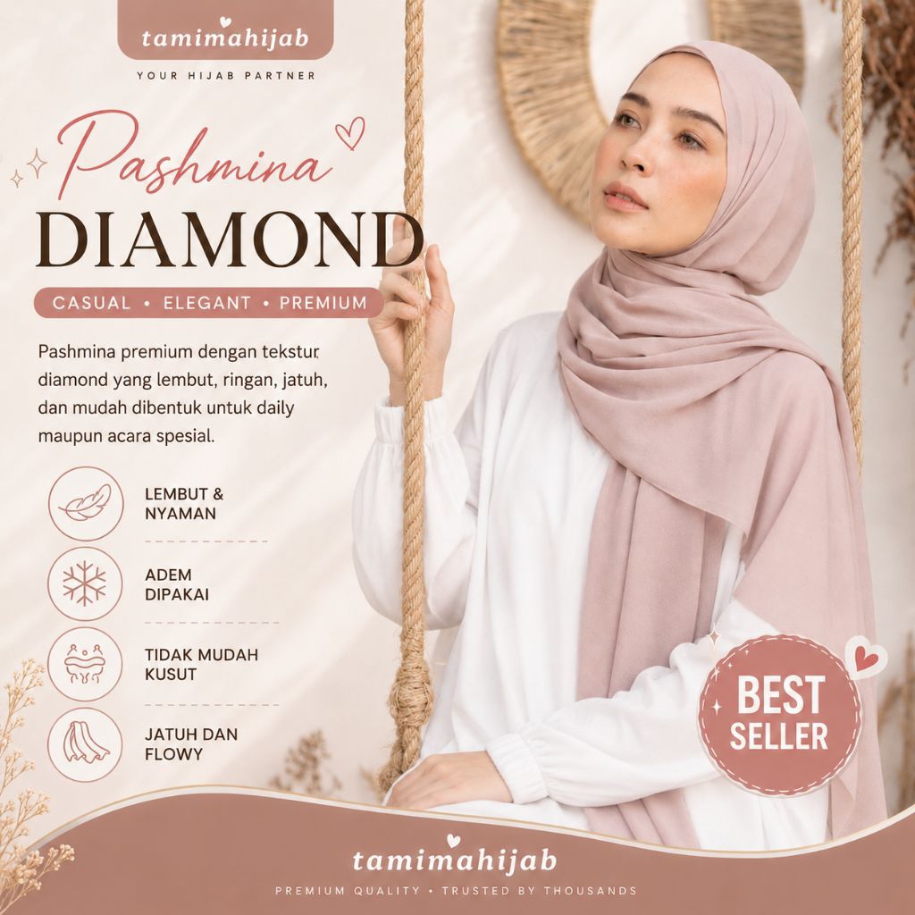 Pashmina Diamond Premium Hijab Kekinian Pasmina Crinkle Adem Lembut Anti Kusut 175x75 200x75 225x75