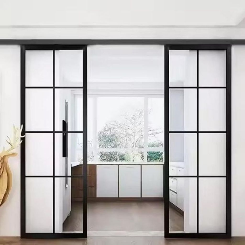 PINTU UTAMA SLEDING 2DAUN ALUMINIUM FULL KACA+ORNAMEN(MACAM-MACAM UKURAN)