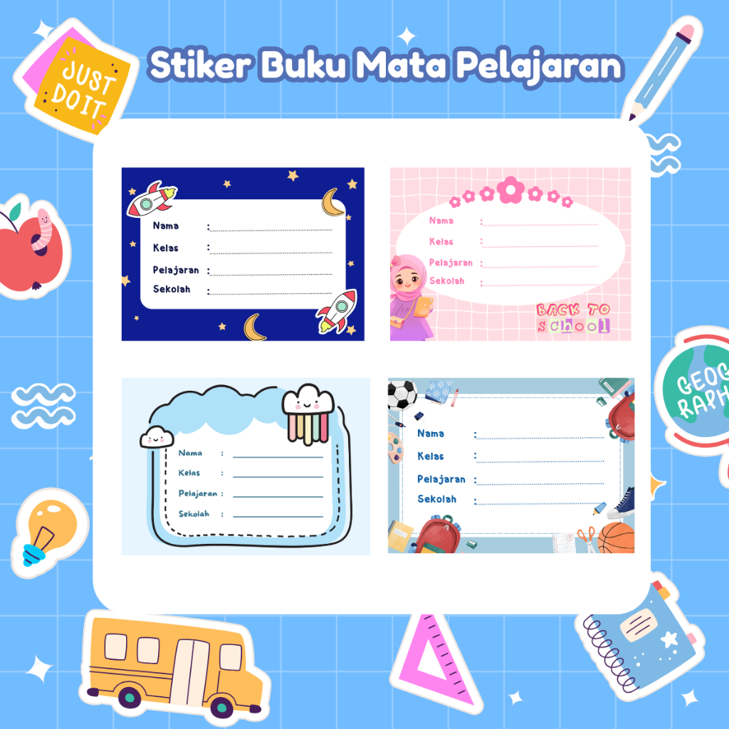 Stiker Mata pelajaran sekolah - Label Buku Pelajaran Sekolah