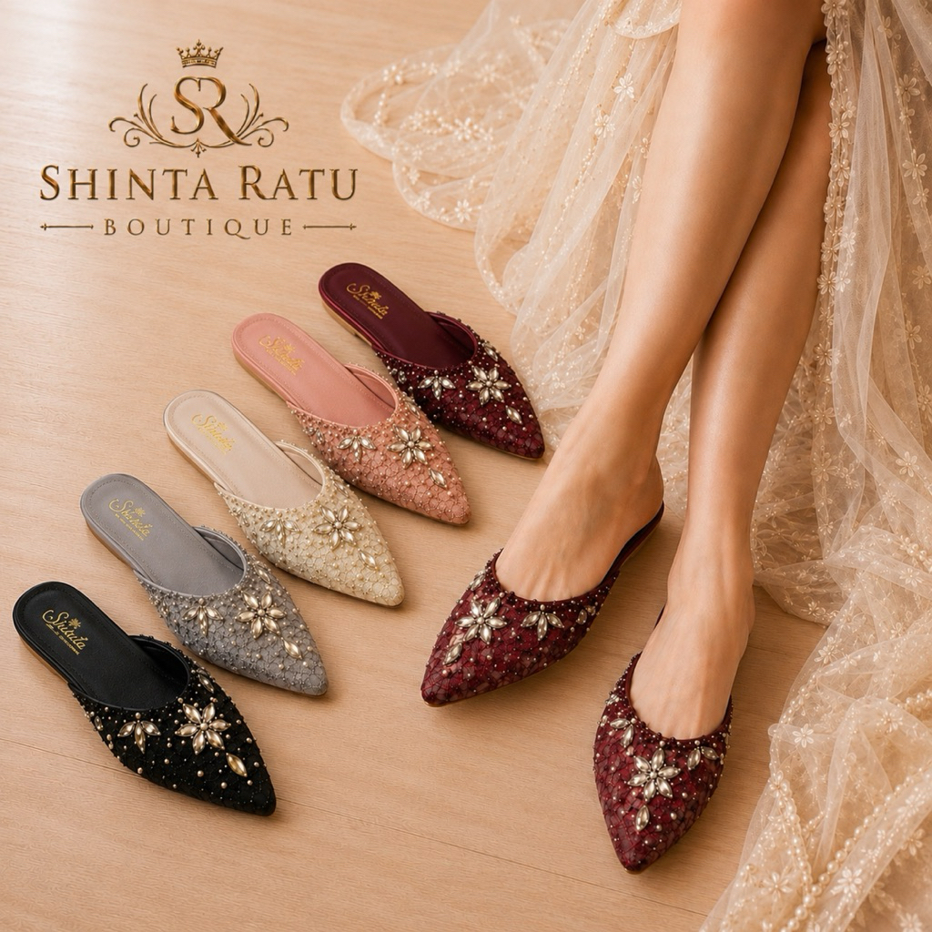 Selop Wanita Pesta Brukat Payet Flat shoes / Tanpa hak Marwaha Size 37-44 / Sandal Teplek Pengantin