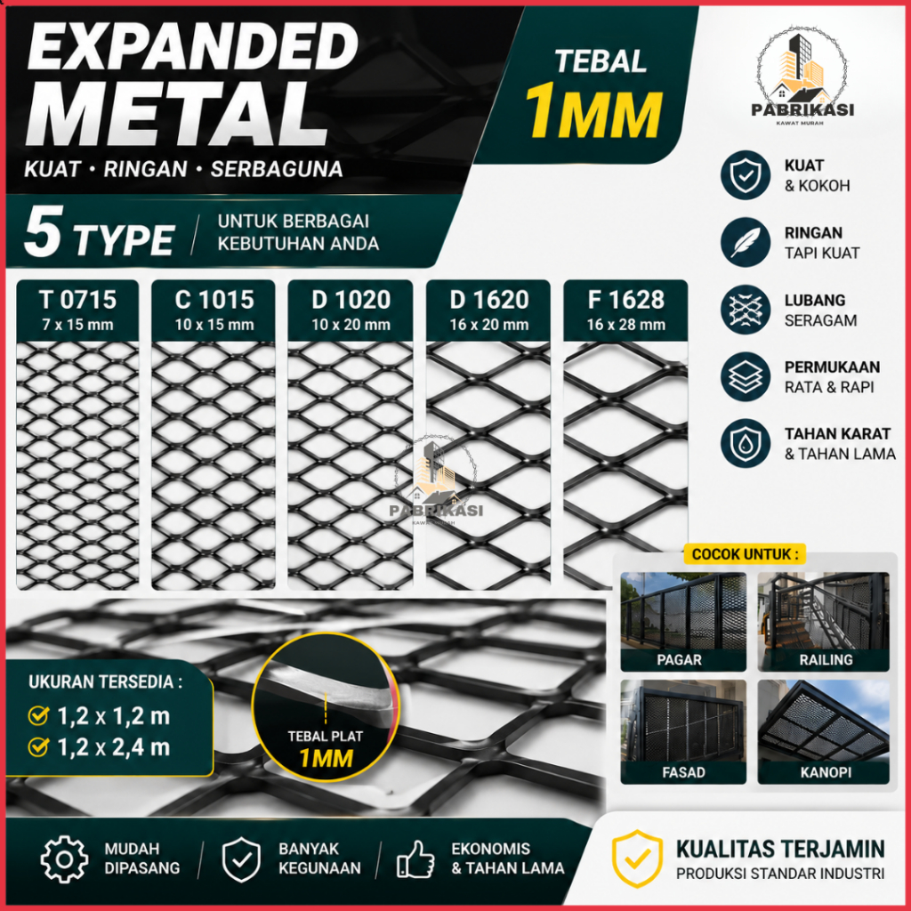 EXPANDED METAL TEBAL 1 MM | TYPE T0715 | C1015 | D1020 D| 1620 F1628 LEMABARAN HITAMAN PLAT BESI EXP