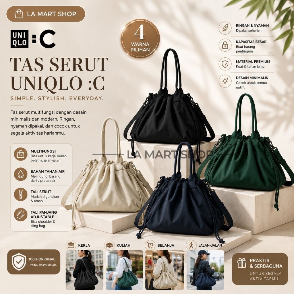 UNIQLO BAG - Drawstring Bag - Water Repellent / Tas Serut Uniqlo Unisex