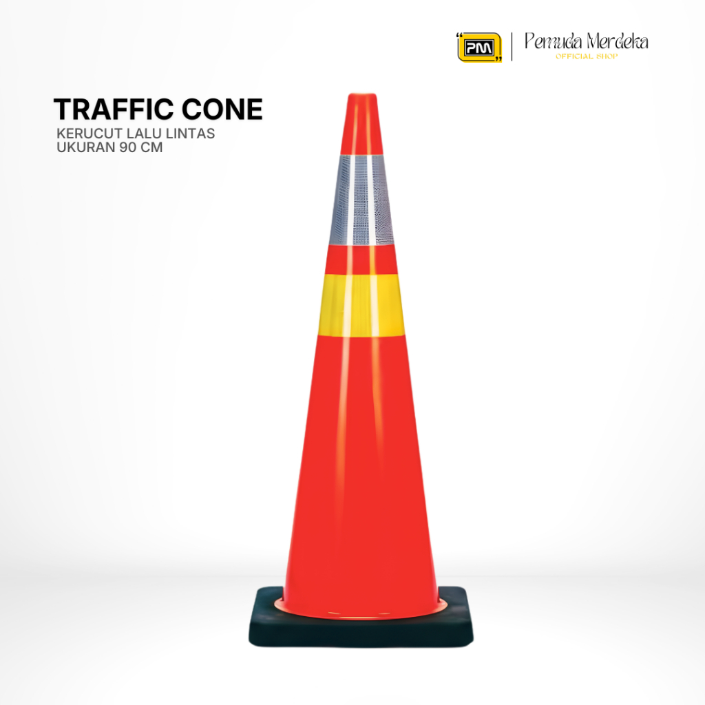 Kerucut Jalan 90 cm Besar Traffic Cone Pembatas Parkir & Jalan Raya - Safety Cone Alas Hitam Anti An