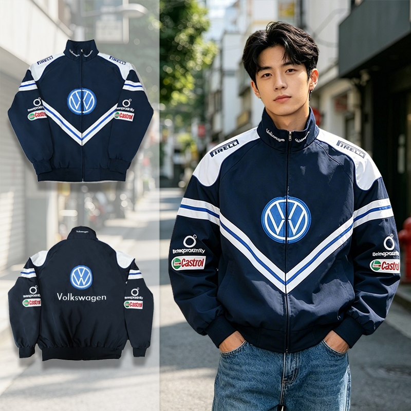 GTY Jaket Parasut Pria Volkswagen,Jacket Bordir Outdoor Windbreaker,Coat Slim Long Sleeve Olahraga