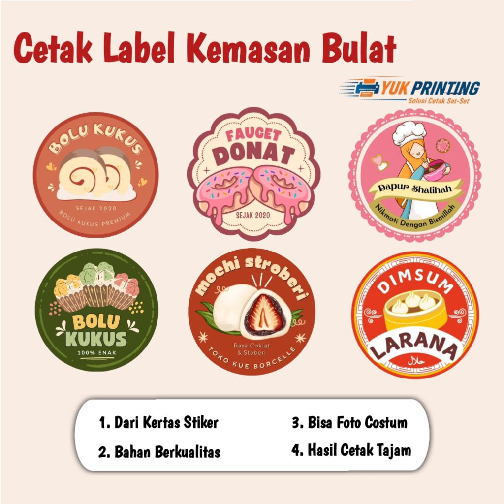 Cetak Stiker Label Makanan Bentuk Bulat untuk UMKM termurah