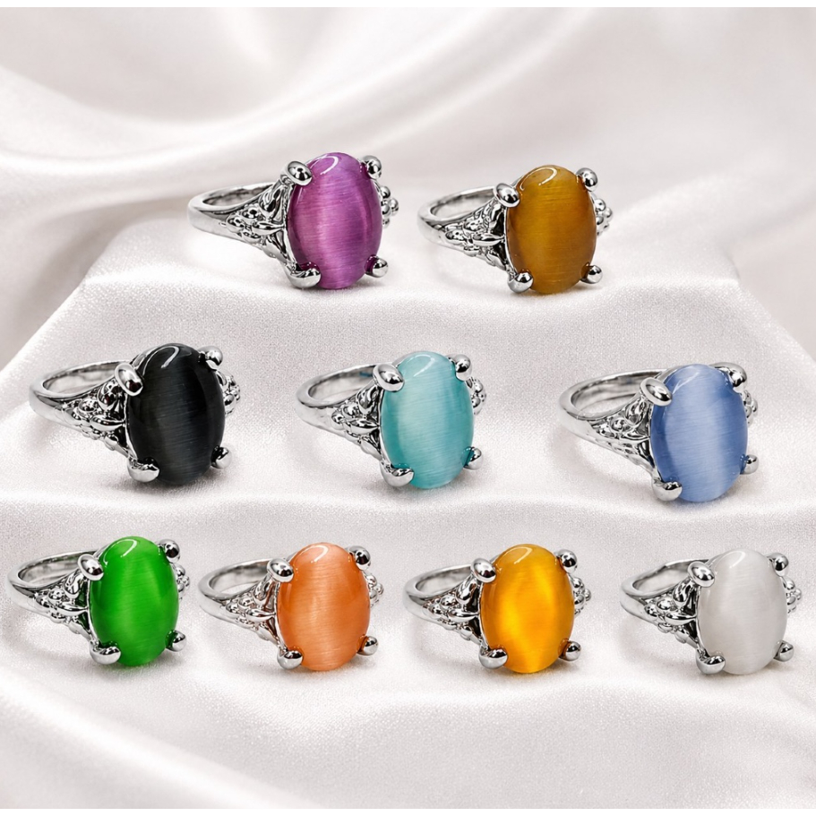 Cincin Batu Warna Oval Elegan Wanita Batu Merah Hijau Hitam Pink Premium Look CW 110