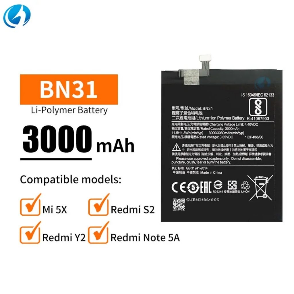 ORIGINAL NEW BATERAI BATRE HANDPHONE SIOMI RDMI NOTE 5A / RDMI S2 / RDMI 5X MI A2 MODEL BN31