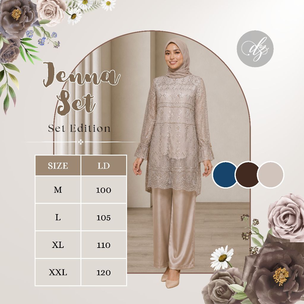 Starlight - Jenna Set 3 in 1 ( Inner + Outer + Celana ) Bahan Satin Silk Premium mix Brukat dan Chan