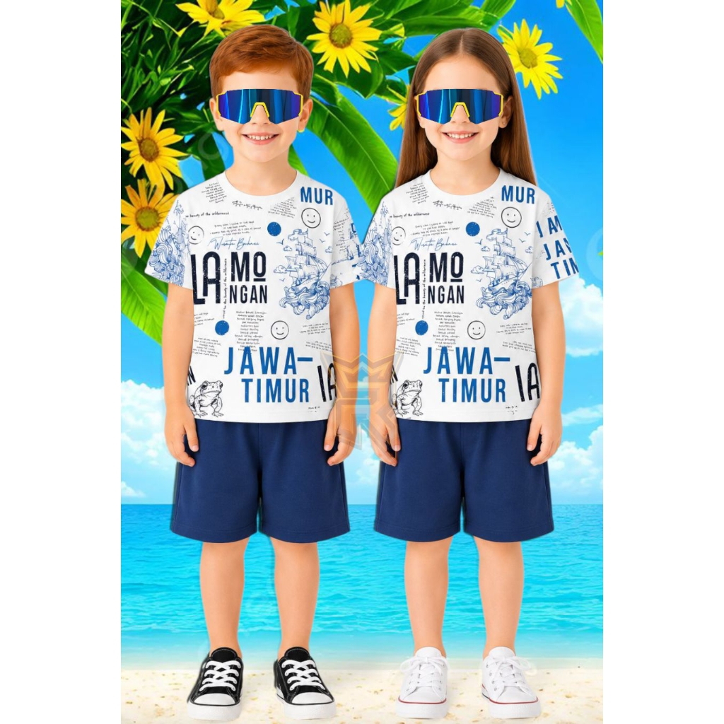 Setelan Anak Wisata WBL Lamongan Motif Koran Unisex Kekinian | Baju Anak Cowok Cewek Aesthetic Tema 