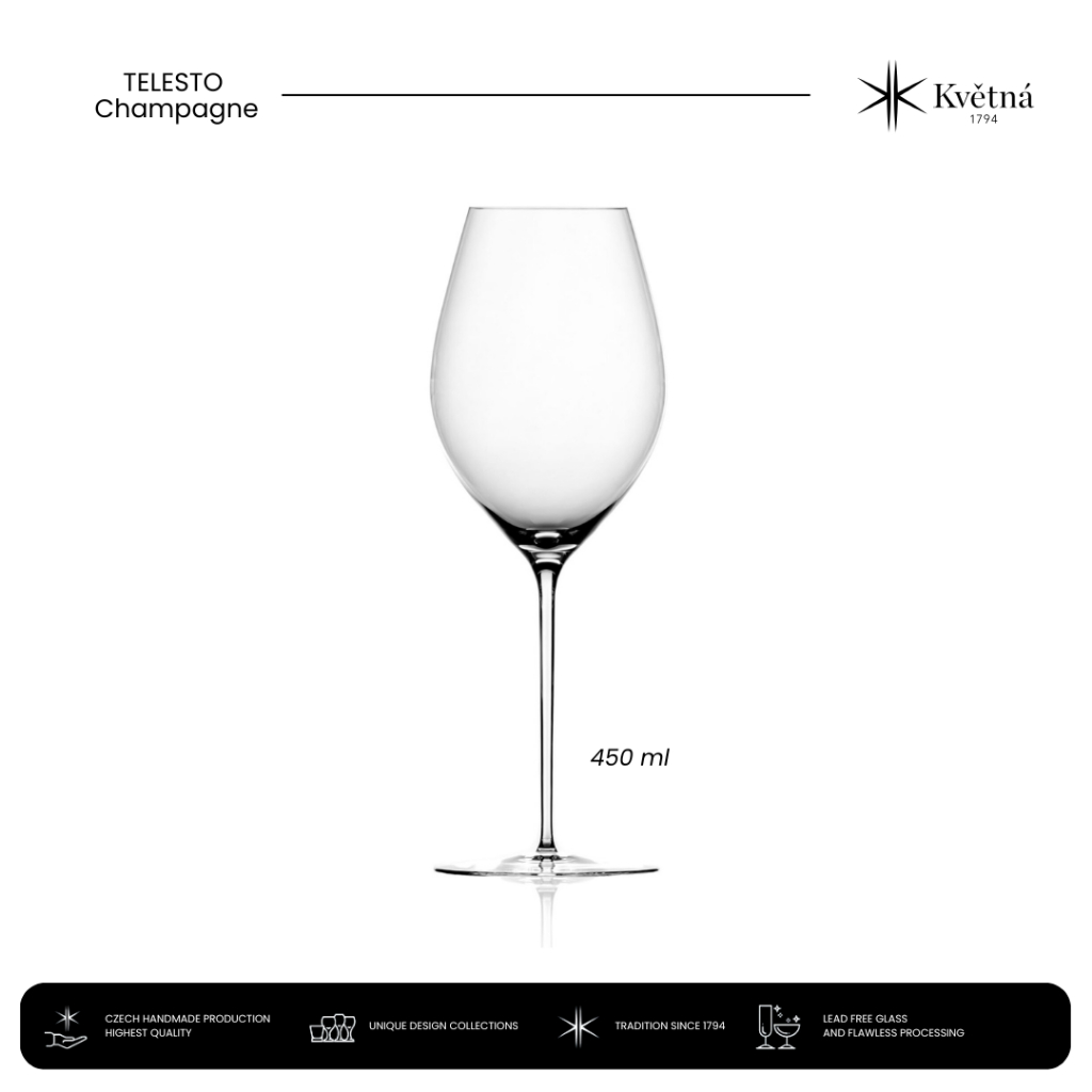KVETNA 1794 Gelas Champagne Kristal Bohemia - TELESTO Champagne 450ml | Champagne Glass Crystal Hand
