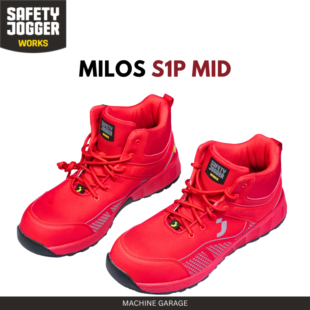 Safety Jogger Works Milos Red Sepatu Safety Jogger Mid Cut Metal Free Upper Mesh Anti Selip
