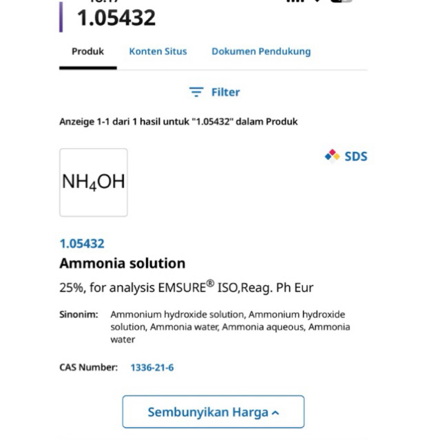 Ammonia Solution 25% Merck 1.05432.2500 2,5 ltr Amonia solution merck