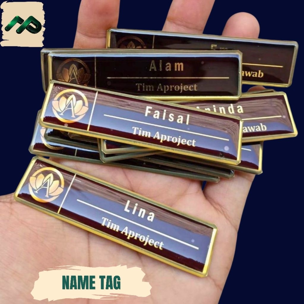 Name Tag, Nametag Custom, Nametag Akrilik Kuningan Stainless, Nametag Magnet Peniti, Nametag Guru PN