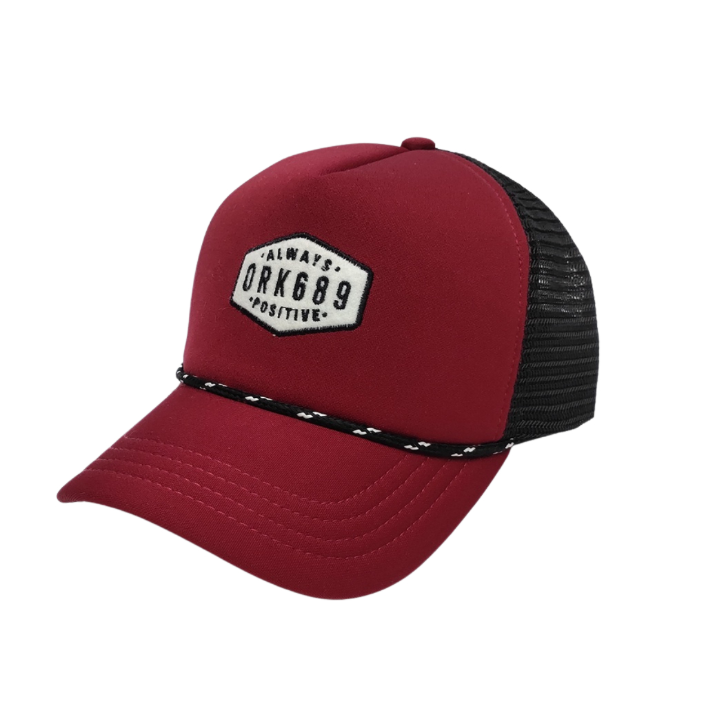 Topi Pria Distro Original Topi Baseball Pria Jaring Trucker Hat Truplus Maroon Black ORK689