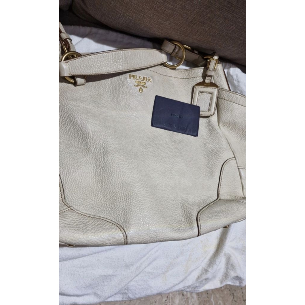 Prada Hobo Bag Leather Shoulder Bag Authentic with DB , Card