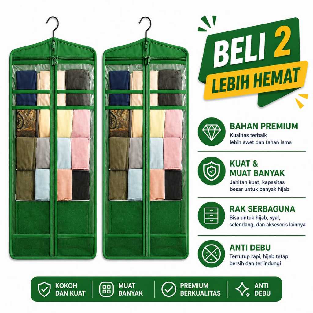 [2 PCS] Rak Hijab Gantung Lemari Serbaguna Anti Debu