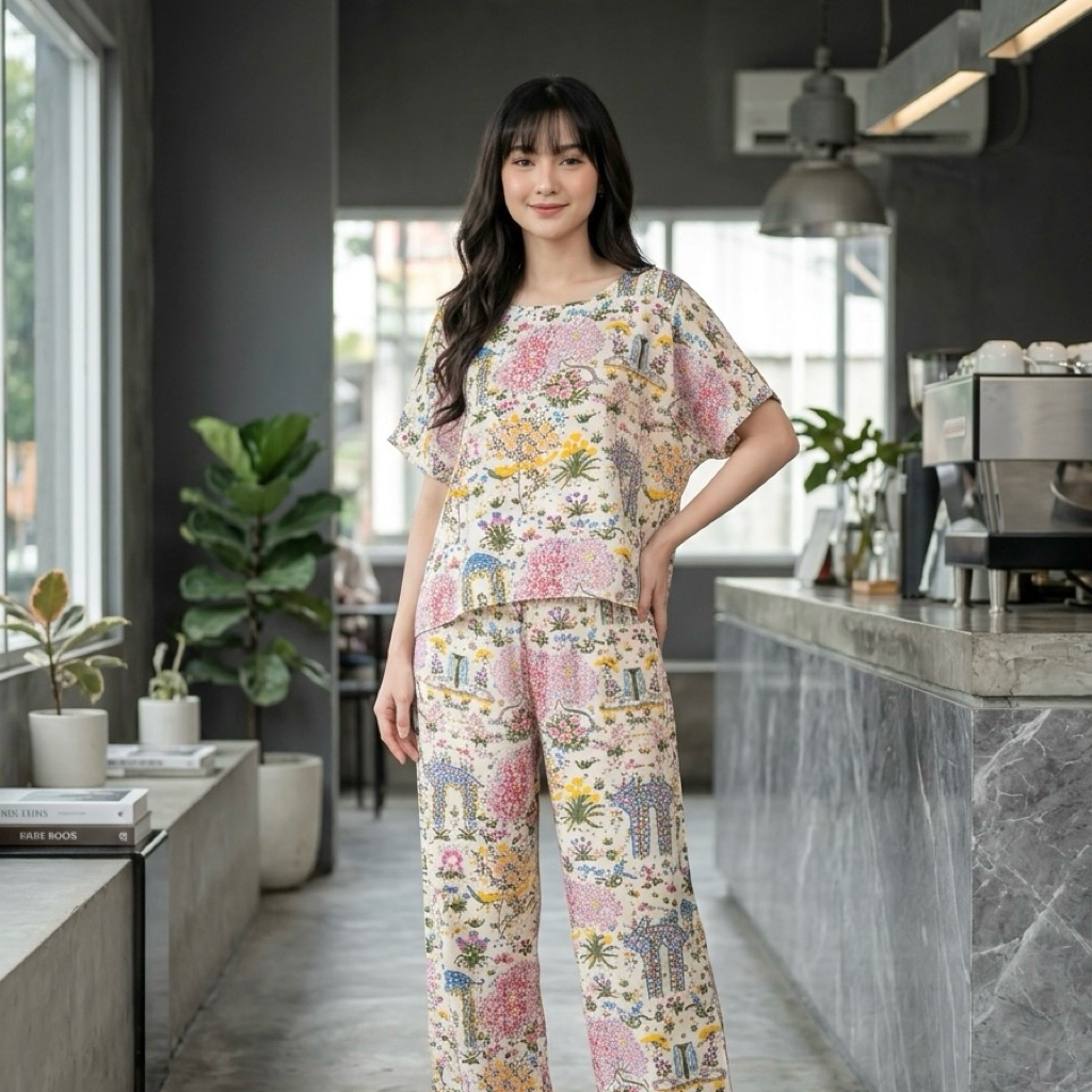 ELESTE - ONESET CROP CELANA PANJANG Setelan Baju Tidur Rayon Premium