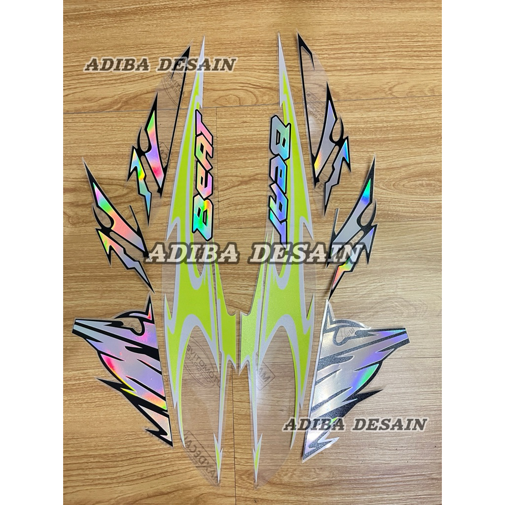 Striping beat  Fi Hologram warna kuning uv maxdecal - stiker motor beat Fi Hologram bahan uv maxdeca