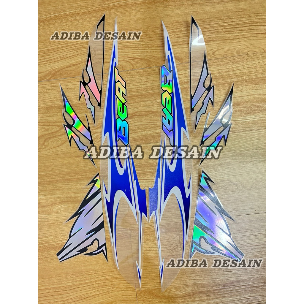 Striping beat Fi Hologram warna biru uv maxdecal - stiker motor beat Fi Hologram bahan uv maxdecal