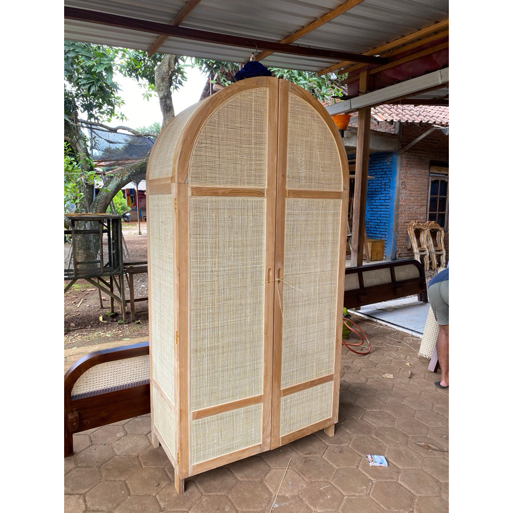 wardrobe minimalis rattan teak wood