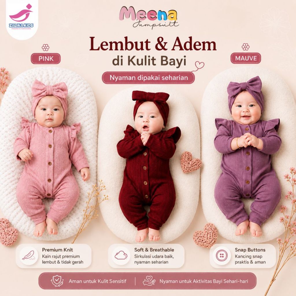 Baju Bayi NEWBORN Perempuan UMUR 0 BULAN - 20 BULAN | Jumpsuit bayi Premium + Bando Setelan Baby Gir