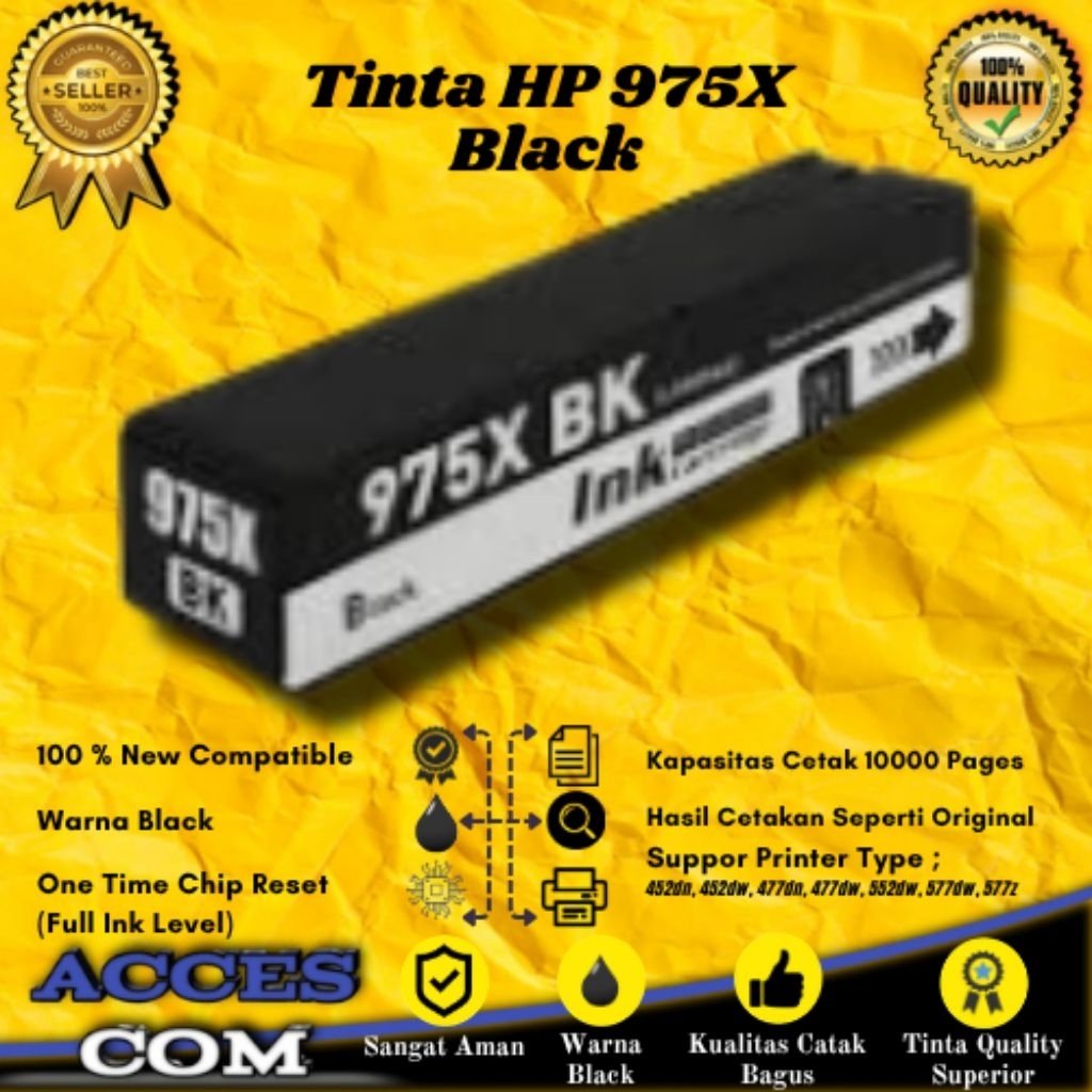 ACC" Compatible Cartridge Tinta HP 975X Black Printer Pagewide Pro 452dn, 452dw, 477dn, 477dw, 552dw