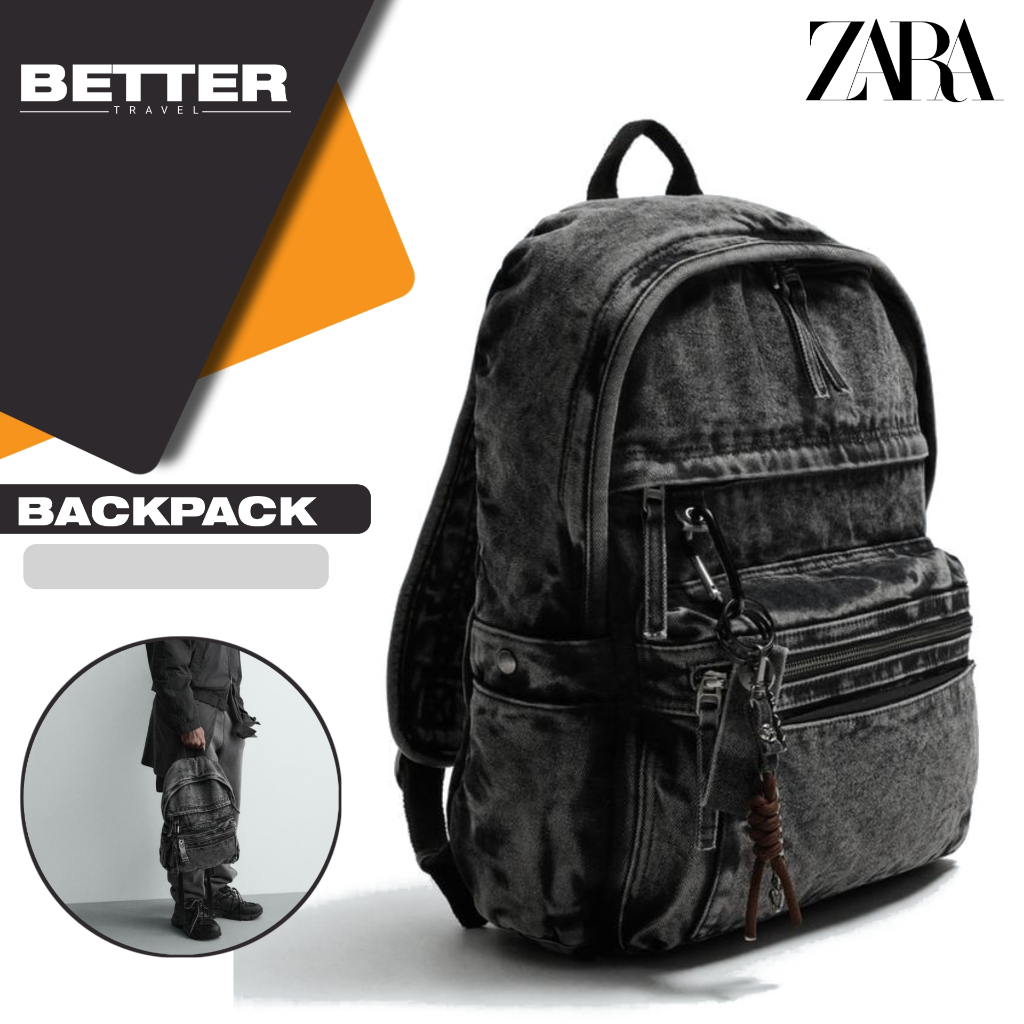 ZARA backpack pria jeans tas ransel kasual daily