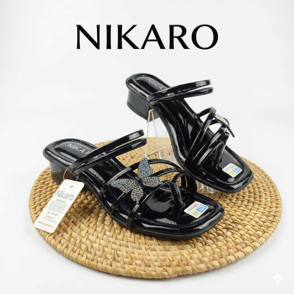 NIKARO Sendal Heels Anak Perempuan Jepit Hitam Krem Ringan Tidak Licin Nyaman Buat Anak Kecil 26-35