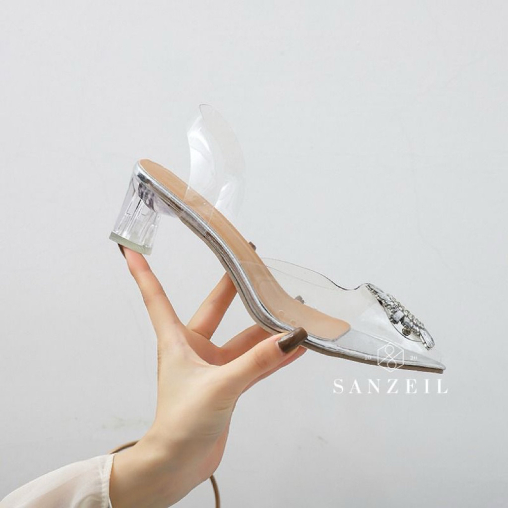 ‼️READY‼️ HEELS WANITA TRANSPARANT ELEGANT TINGGI 5cm - SEPATU HAK TINGGI WANITA - HEELS TAHU TALI L
