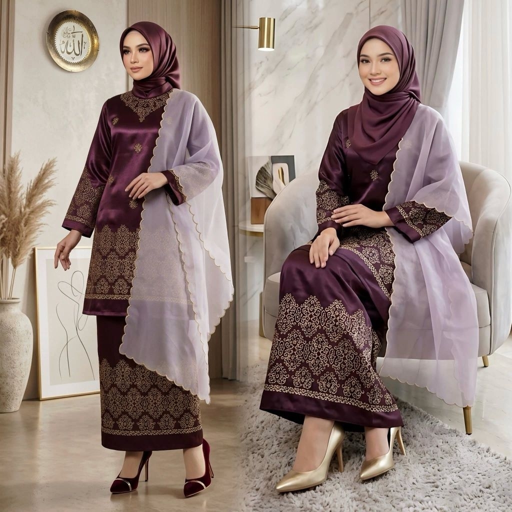 SET KEBAYA ALMEERA BORDIR SELENDANG ORGANZA PELANGI JAYA ORI