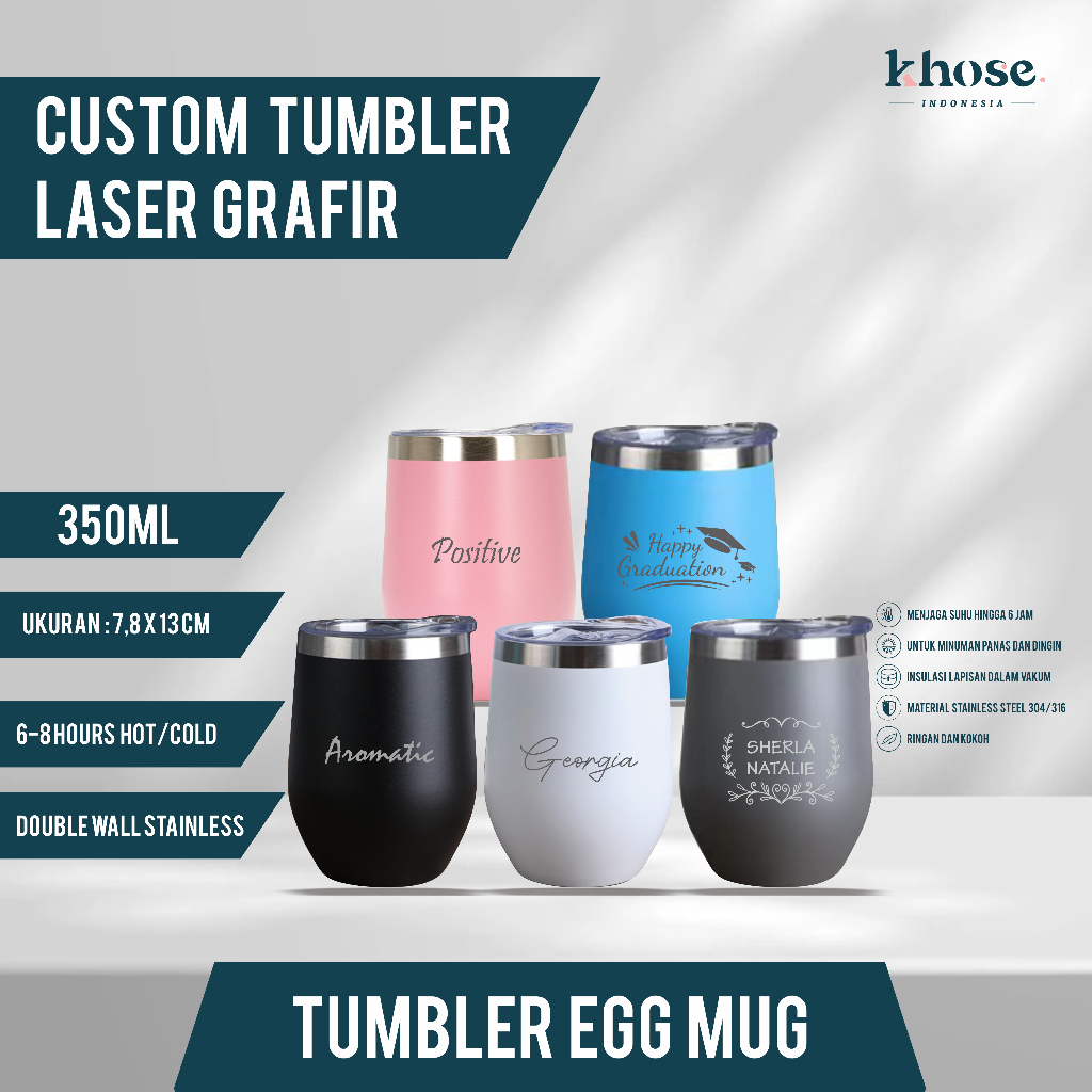 Mug Telur Custom Egg Mug Stainless / Gelas Kopi Custom Grafir Nama Logo / Souvenir Event Nikah Ulang