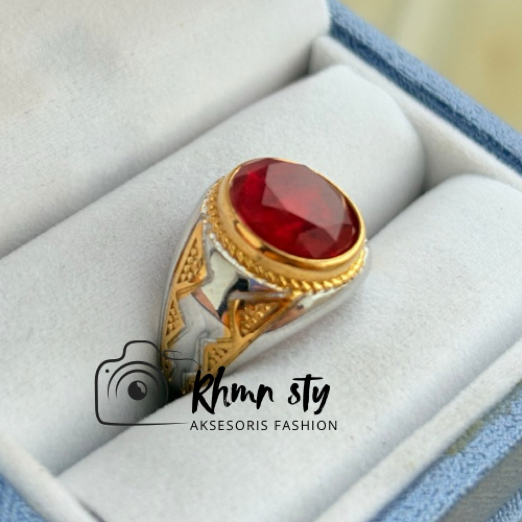 cincin Batu merah garnet cutting mewah
